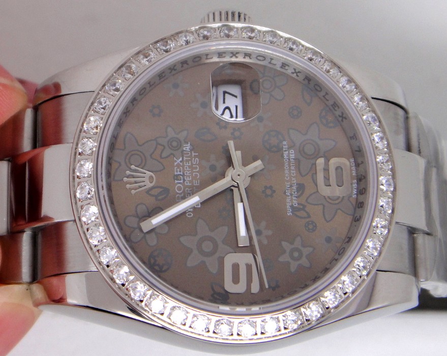 Rolex SS Gray Flower Diamond-Copy Rolex Datejust Watch